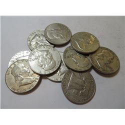 10 pcs. Franklin Half Dollars 90% Silver
