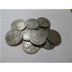 10 pcs. Walking Liberty Half Dollars 90% Silver