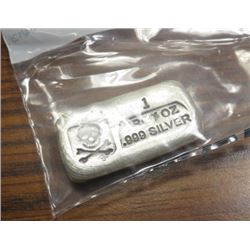 1 oz Silver Skull n Crossbones Silver Bar