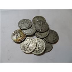 10 pcs Walking Liberty half Dollars 90% Silver