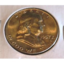 1957 D AU/BU Franklin Half Dollar