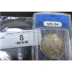 1925 MS 64 ANACS Peace Silver Dollar