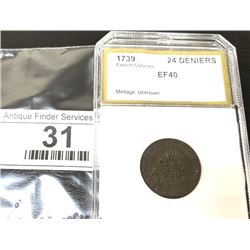RARE 1739 French Colony 24 Deniers EF40