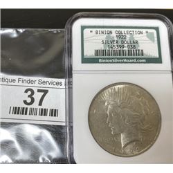 1922 BINION  Peace Silver Dollar NGC Slab