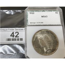 1922 MS 63 Peace Silver Dollar