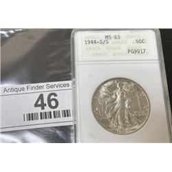 1944 S/S MS 63 ANACS Walking Liberty Half Dollar