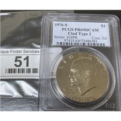 1976 S PRF 69 DCAM IKE Dollar PCGS Slab