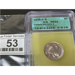 1938 D/S MS 65 ICG - Buffalo Nickel Broken S