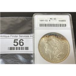 1891 CC MS 65 ANACS  Morgan Silver Dollar