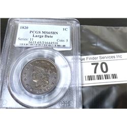 1820 MS 65 BN Large Date Cent PCGS Slab