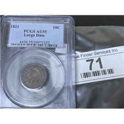 1821 AU 55 PCGS LG.Date CB Dime