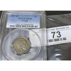 1937 d 3 Legged XF 45 PCGS Buffalo Nickel