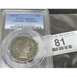 1912 S PCGS Genuine Barber Half Dollar