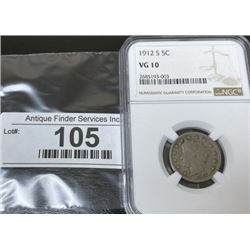 1912 s VG 10 V Nickel NGC Slab