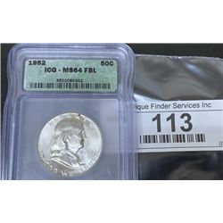 1952 MS 62 Full Bell Franklin Half Dollar