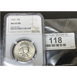 1952 MS65 Full Bell Lines Franklin Half Dollar