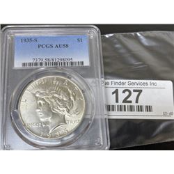 1935 S AU 58 PCGS Peace Silver Dollar