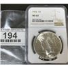 Image 1 : 1922 MS 62 Peace Silver dollar NGC Slab