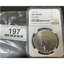 1922 UNC Details NGC Peace Dollar