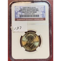 2007 P 1st Day Issue $1 Washington Dollar