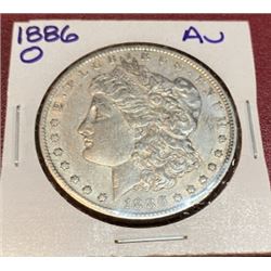 1886 o AU Grade Morgan Silver Dollar
