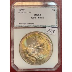 1999 MS 67 US Silver Eagle Toned Rims