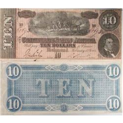 1864 $10 Confederate Currency AU Grade