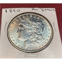 1890 AU Details Morgan Silver Dollar