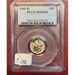 1941 D MS 65 FB PCGS Mercury Dime