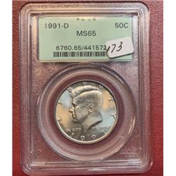 1991 d MS 65 PCGS Kennedy Half Dollar