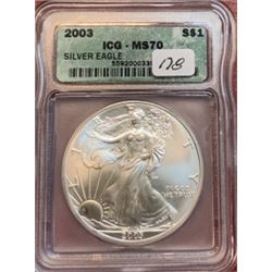 2002 MS 70 ICG US Silver Eagle
