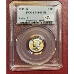 1942 D MS 66 FB PCGS Mercury Dime