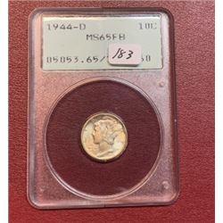 1944 d MS 65 FB PCGS Mercury Dime