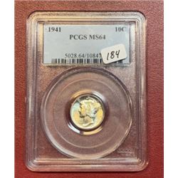 1941 MS 64 PCGS Mercury Dime