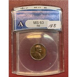 1971 MS 63 RB Lincoln Cent ANACS