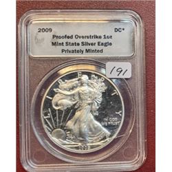 2009 Proofed Overstrike PM US Silver Eagle