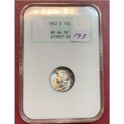 1942 D MS 66 FB NGC Mercury Dime