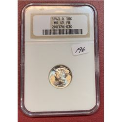 1943 D MS 65 FB NGC Mercury Dime
