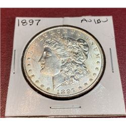 1897 AU BU Morgan Silver Dollar