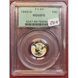 1943 D MS 66 FB PCGS Mercury Dime