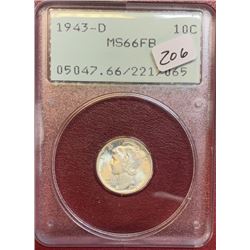 1943 d MS 66 FB PCGS Mercury Dime