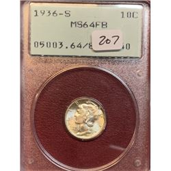 1936 S MS 64 FB PCGS OGH Mercury Dime