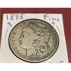 1898 s Fine + Morgan Silver Dollar