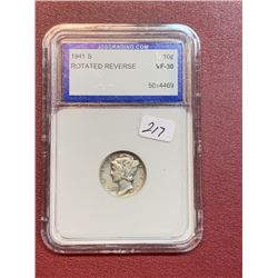 1941 S Rot. Rev. VF30  Mercury Dime