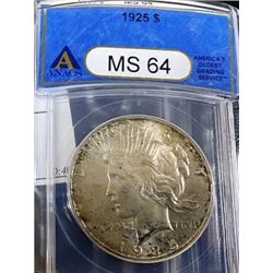 1925 MS 64 ANACS Peace Silver Dollar