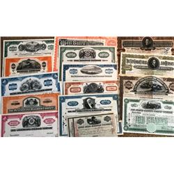 50 pcs. Railroad Co. Old Stock Certificates