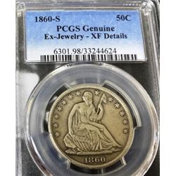 1860 S XF Details PCGS Seated Liberty Half Dollar