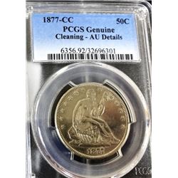 1877 CC  Genuine PCGS - AU Cleaned Seated 50c