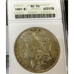 1901 AU 50 ANACS Morgan Silver Dollar