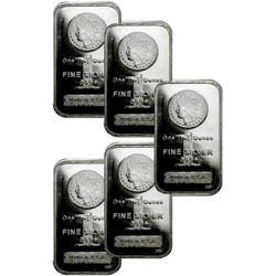Lot of 5- Morgan Design Silver Bars 1oz.